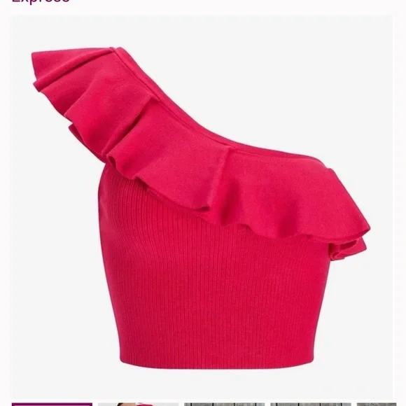 EXPRESS Pink Stretchy Fine knitted Sweater knit cropped Top - Picture 1 of 6